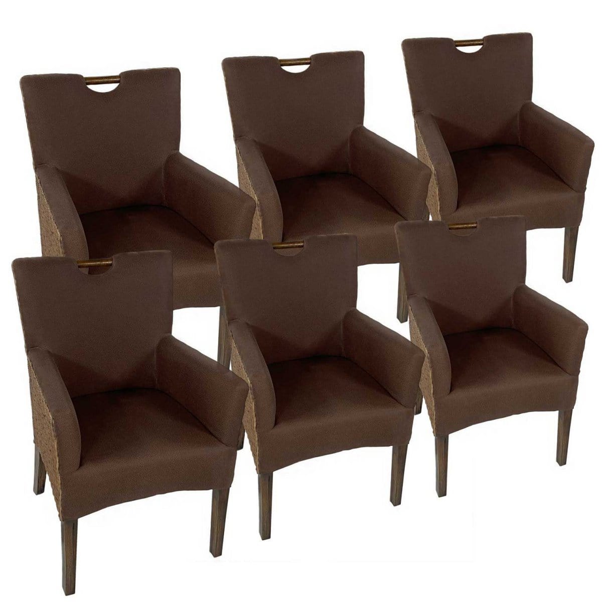 Voglrieder kreatives Wohnen Eetkamerstoelen set van 6 rotan fauteuils Bilbao volledig gestoffeerde bekleding prairiebruin