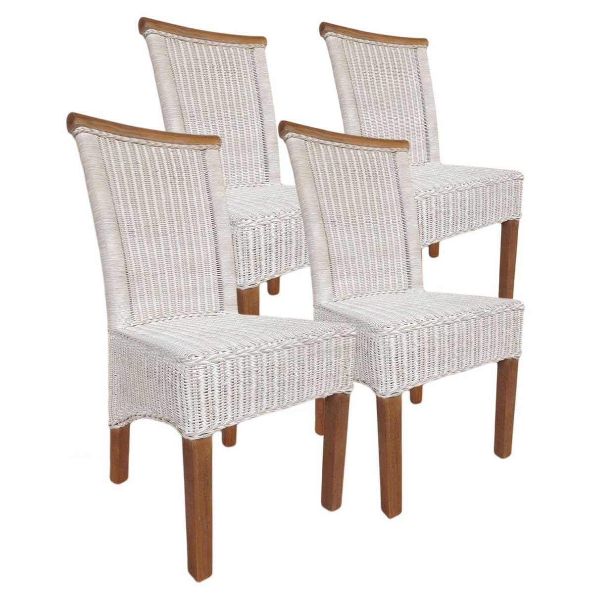 Voglrieder kreatives Wohnen Eetkamerstoelenset rotan stoelen Perth 4 stuks witte zitkussens linnen wit