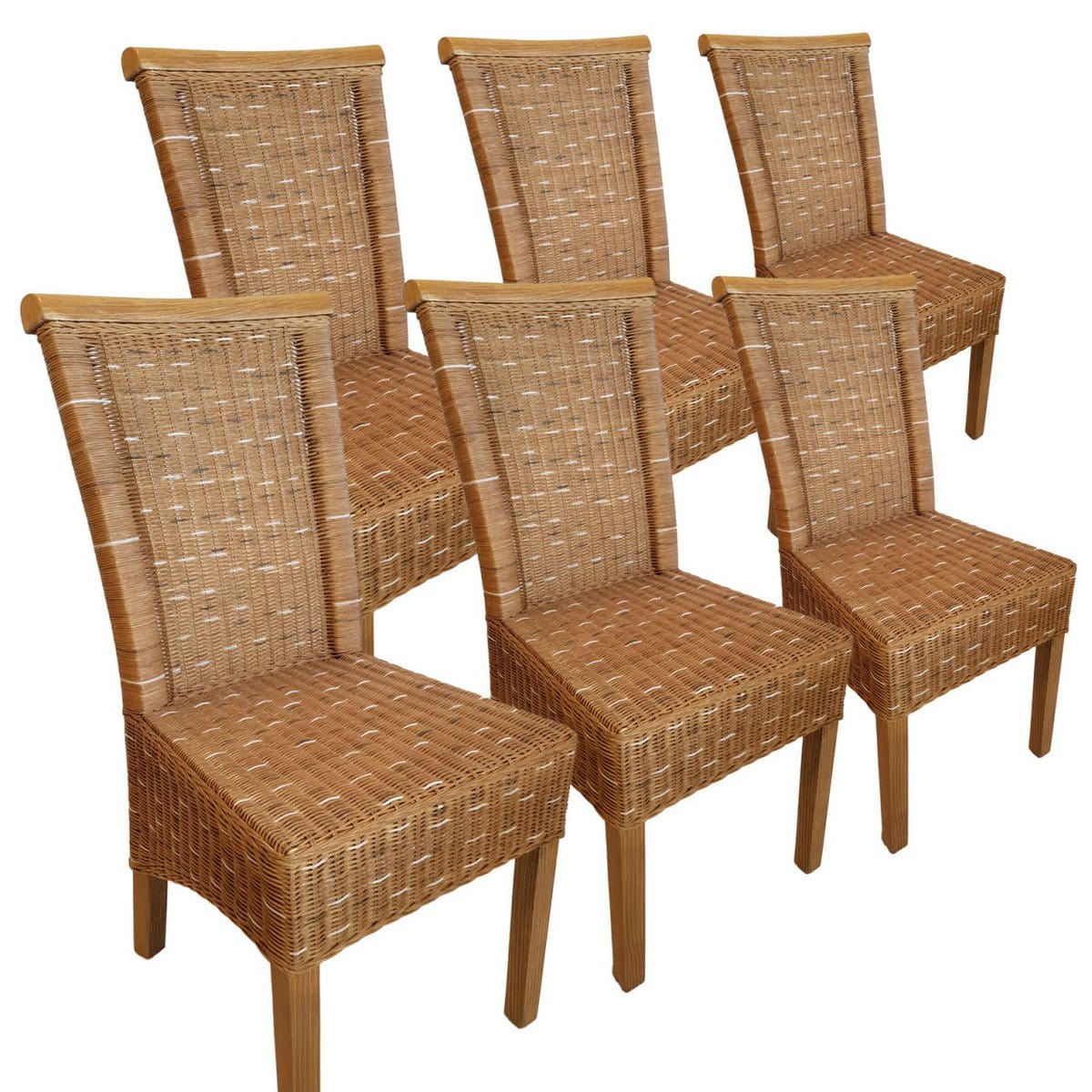 Voglrieder kreatives Wohnen Eetkamerstoelenset rotan stoelen Perth 6 stuks bruin zitkussens linnen wit