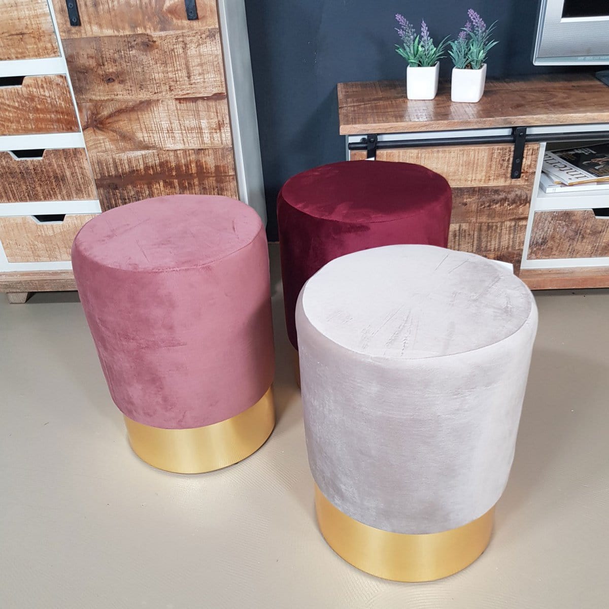 Voglrieder kreatives Wohnen Fluwelen kruk 2e keus fluwelen poef Ø 31 H 43 cm kruk poef velours kruk belastbaar tot 150 kg