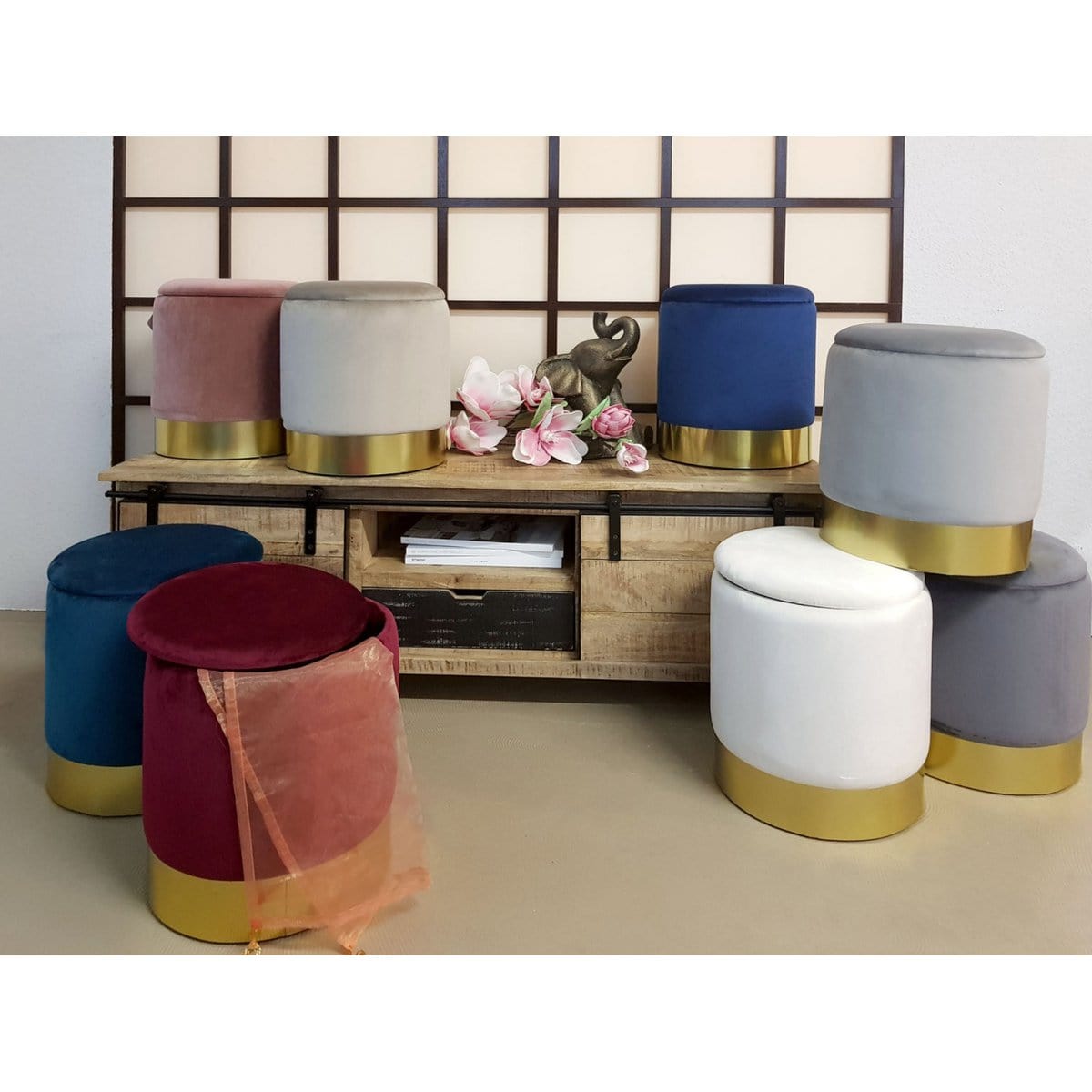Voglrieder kreatives Wohnen Fluwelen kruk decoratieve kruk fluwelen poef decoratieve poef velours kruk met opbergruimte en deksel Ø 31 H 38 cm