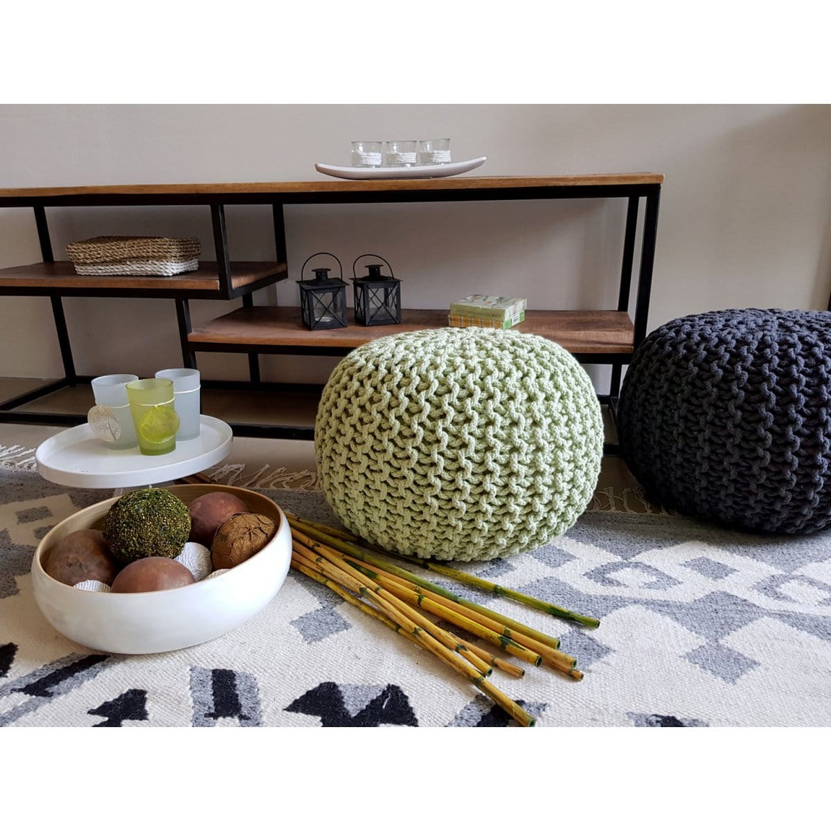 Voglrieder kreatives Wohnen Gebreide kruk poef Ø 45 H 30 cm cm zitpoef gebreid vloerkussen