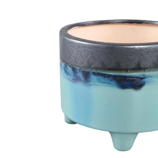 PTMD Isidora Blue keramiek pot op pootjes grijs blad L