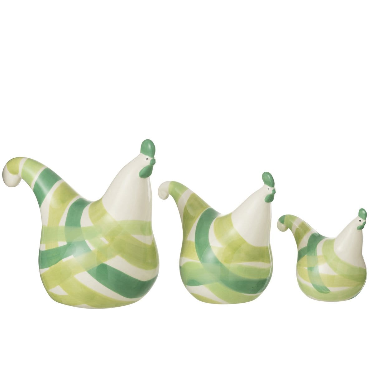 J-Line J-Line decoratie Hanen Lijnen Dolomiet - keramiek - groen - 3 stuks