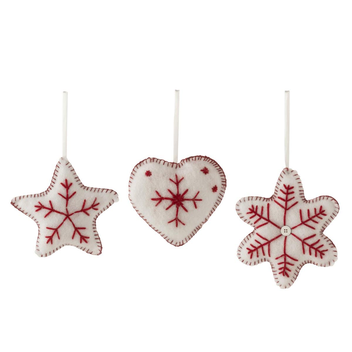 J-Line J-Line Hanger Hart/Ster/Sneeuwvlok Textiel Rood/Wit Assortiment Van 3