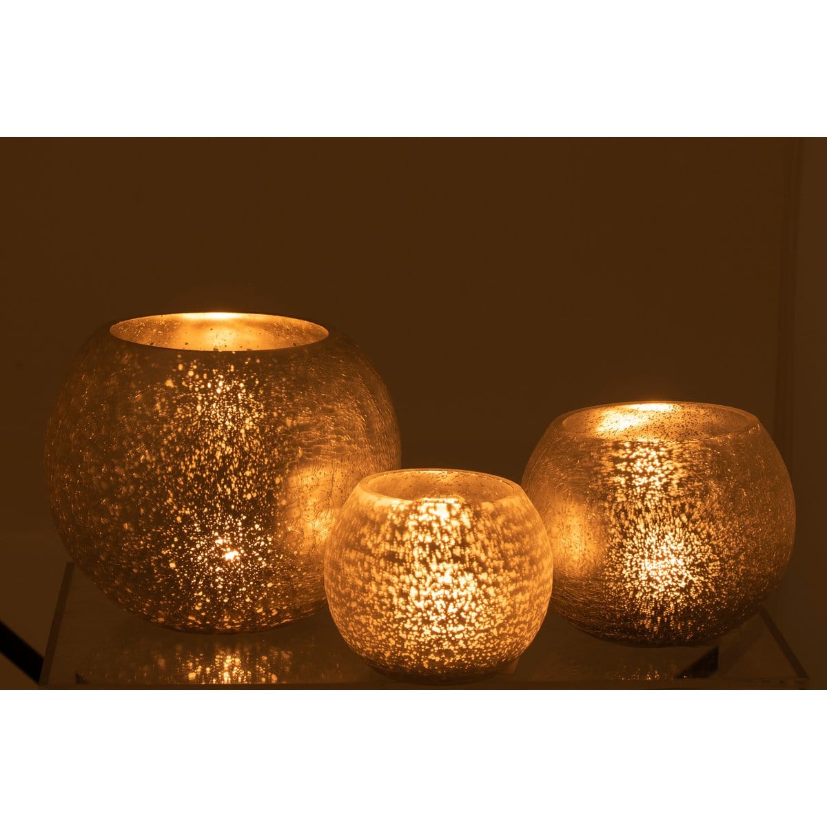 J-Line J-Line kaarshouder - windlicht Bol Craquele - glas - zilver - large