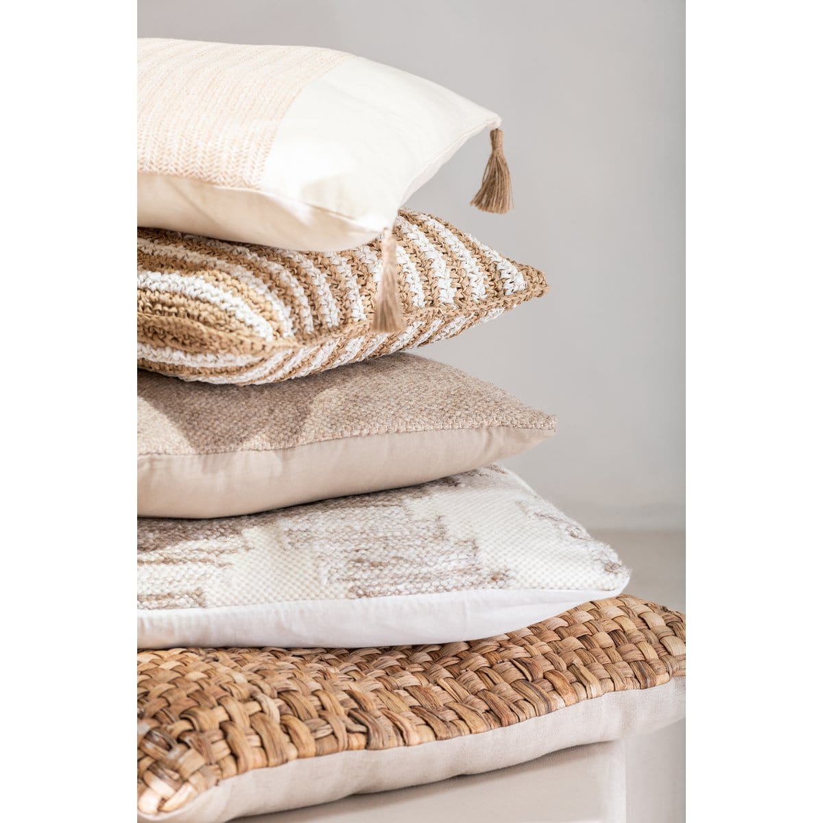 J-Line J-Line kussen Etnisch Vierkanten - wol/katoen - creme/beige