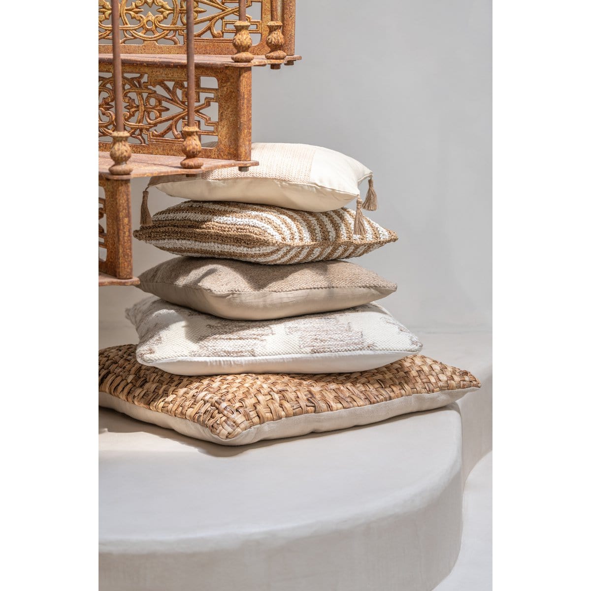 J-Line J-Line kussen Etnisch Vierkanten - wol/katoen - creme/beige