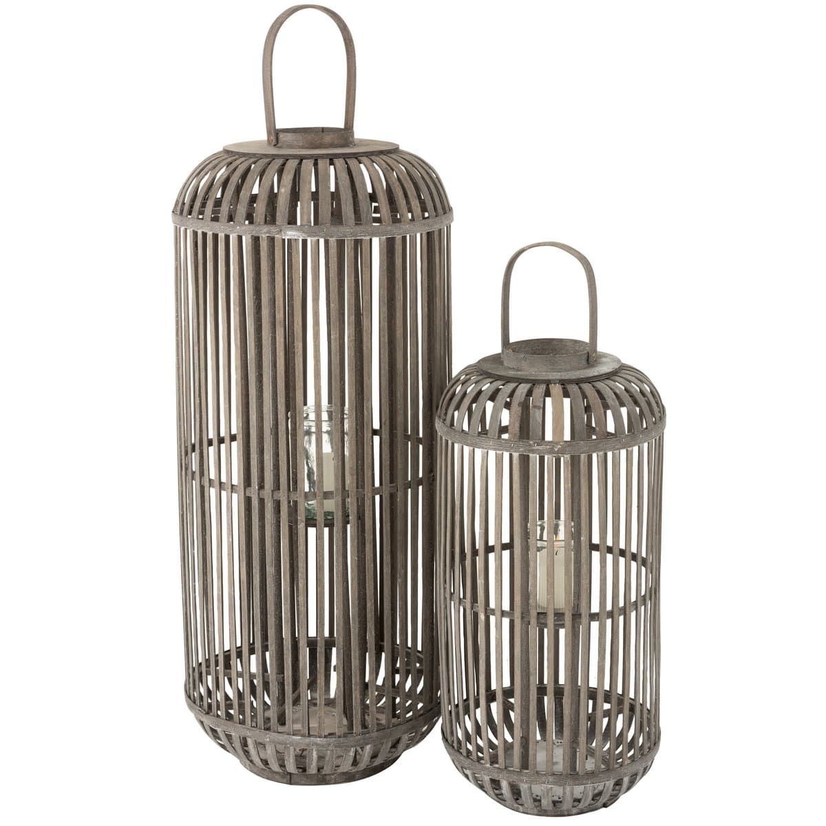 J-Line J-Line lantaarn Cylinder - hout - grijs - large