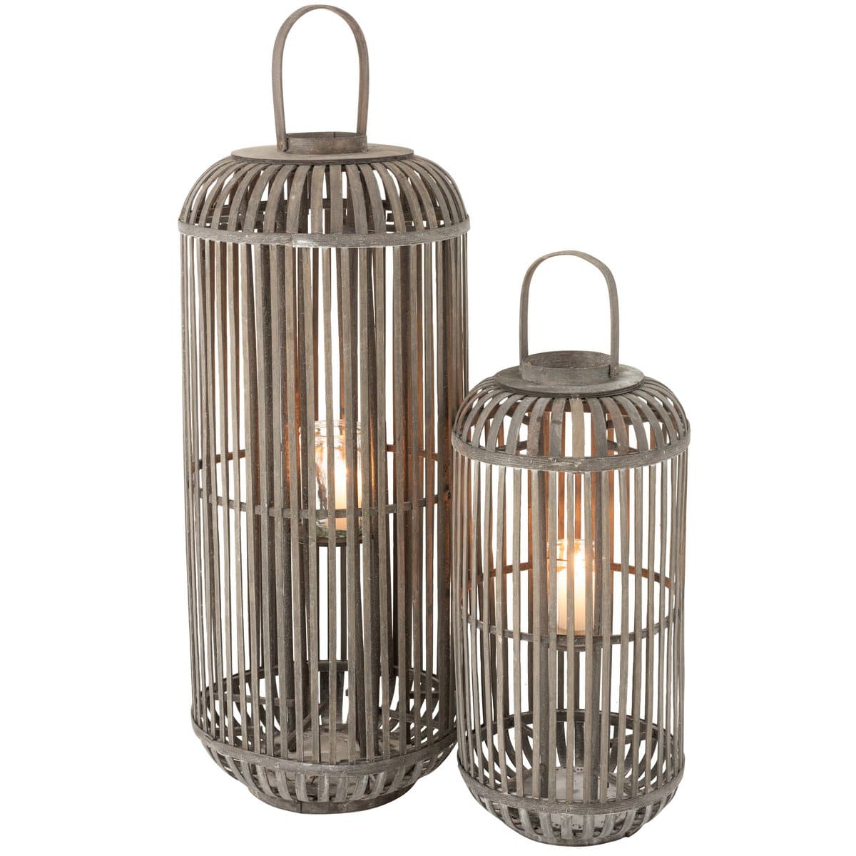 J-Line J-Line lantaarn Cylinder - hout - grijs - large