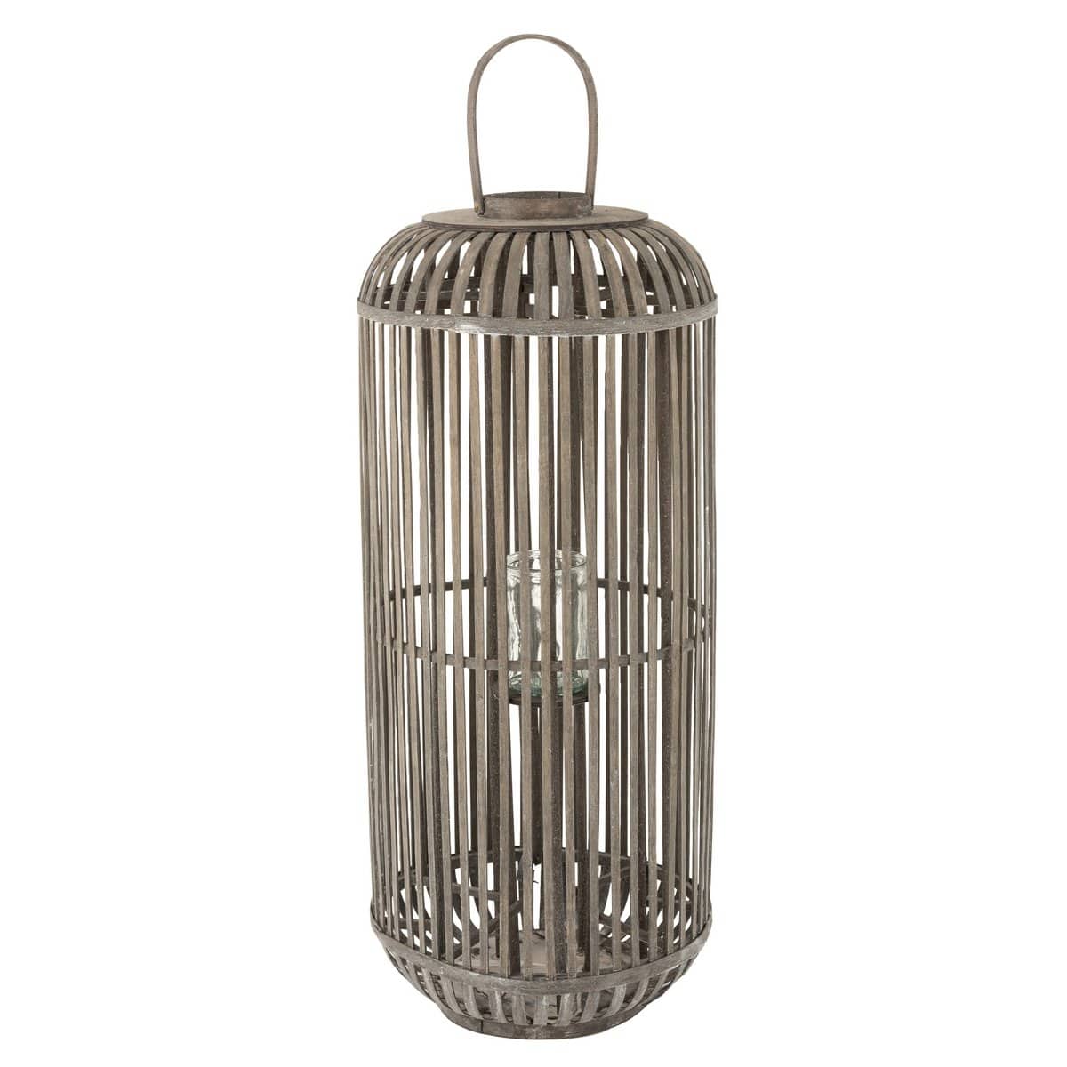 J-Line J-Line lantaarn Cylinder - hout - grijs - large