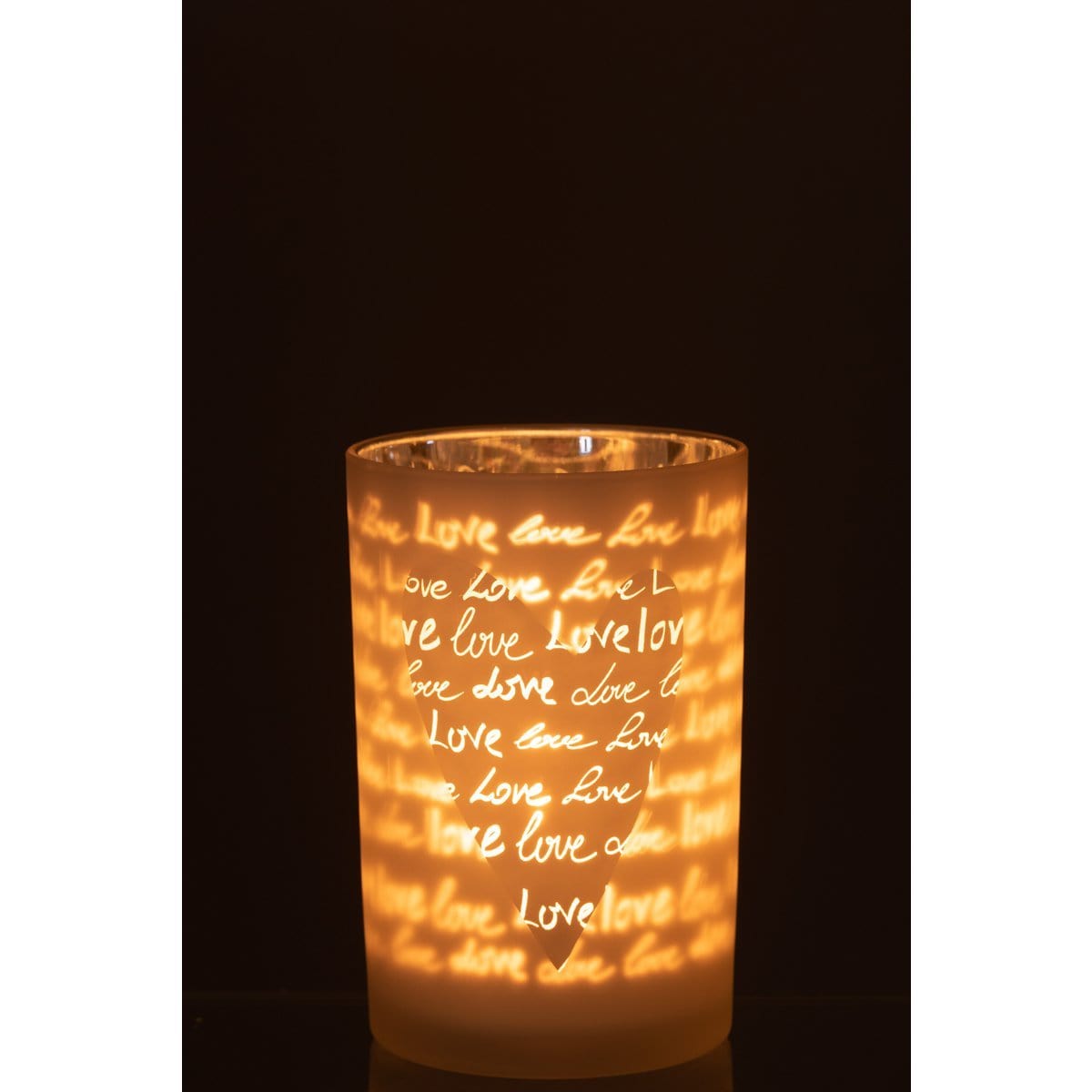 J-Line J-Line lantaarn Love - glas - wit - groot - valentijn cadeautje
