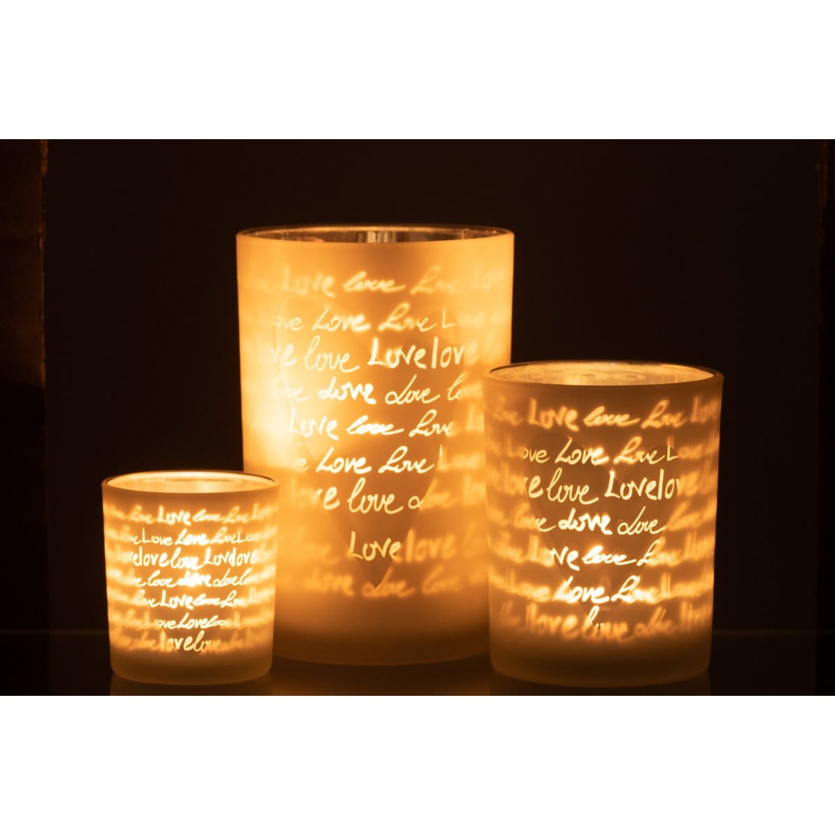 J-Line J-Line lantaarn Love - glas - wit - groot - valentijn cadeautje