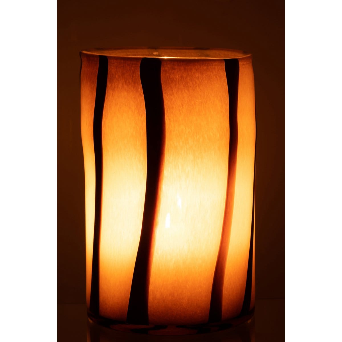 J-Line J-Line lantaarn Strepen Safari glas zwart/bruin groot