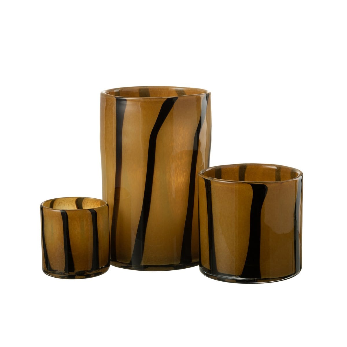J-Line J-Line lantaarn Strepen Safari glas zwart/bruin groot
