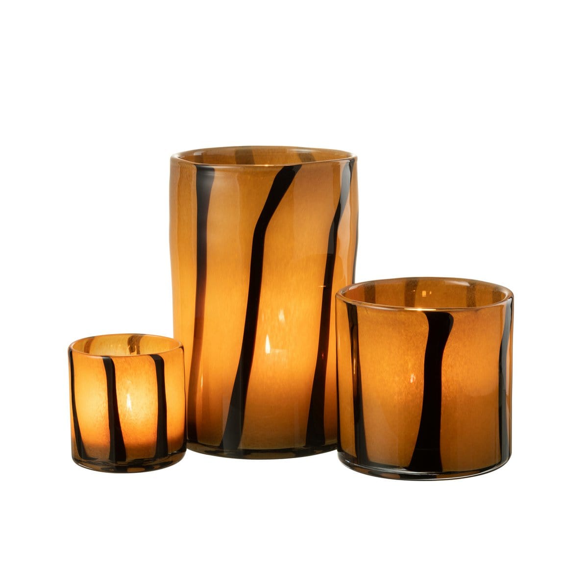 J-Line J-Line lantaarn Strepen Safari glas zwart/bruin groot