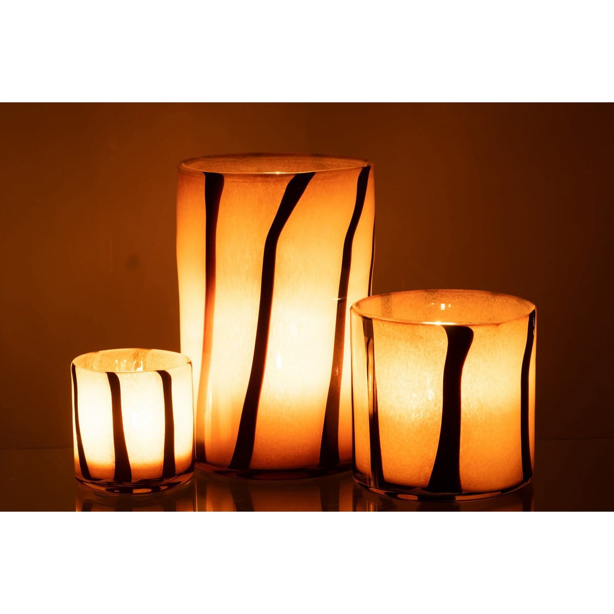 J-Line J-Line lantaarn Strepen Safari glas zwart/bruin groot
