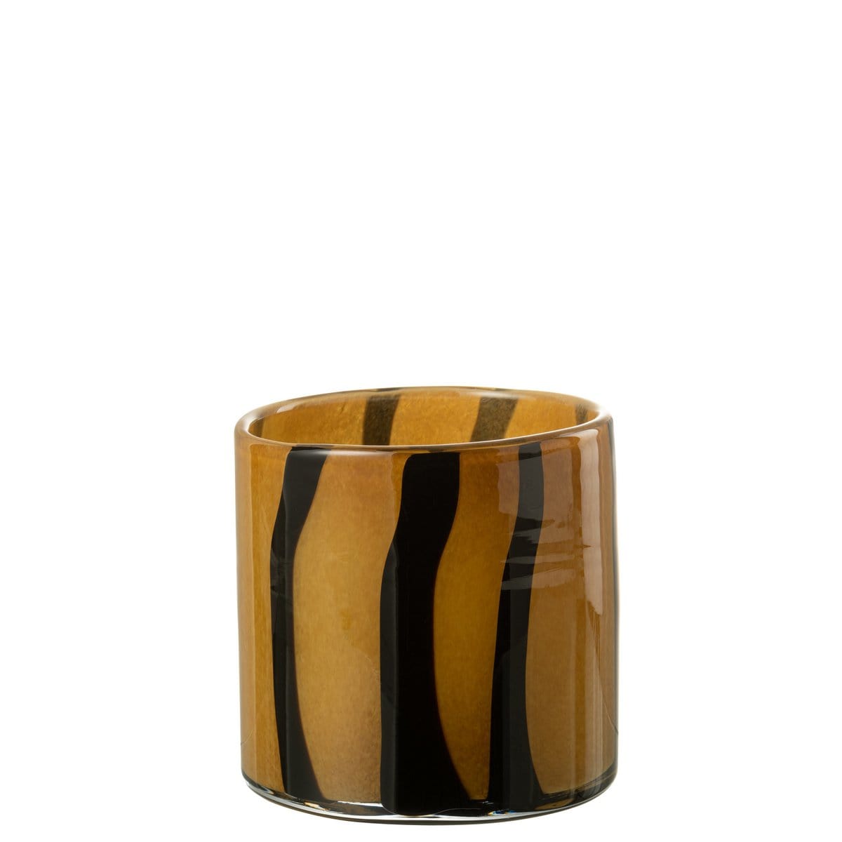 J-Line J-Line lantaarn Strepen Safari - glas - zwart/bruin - medium