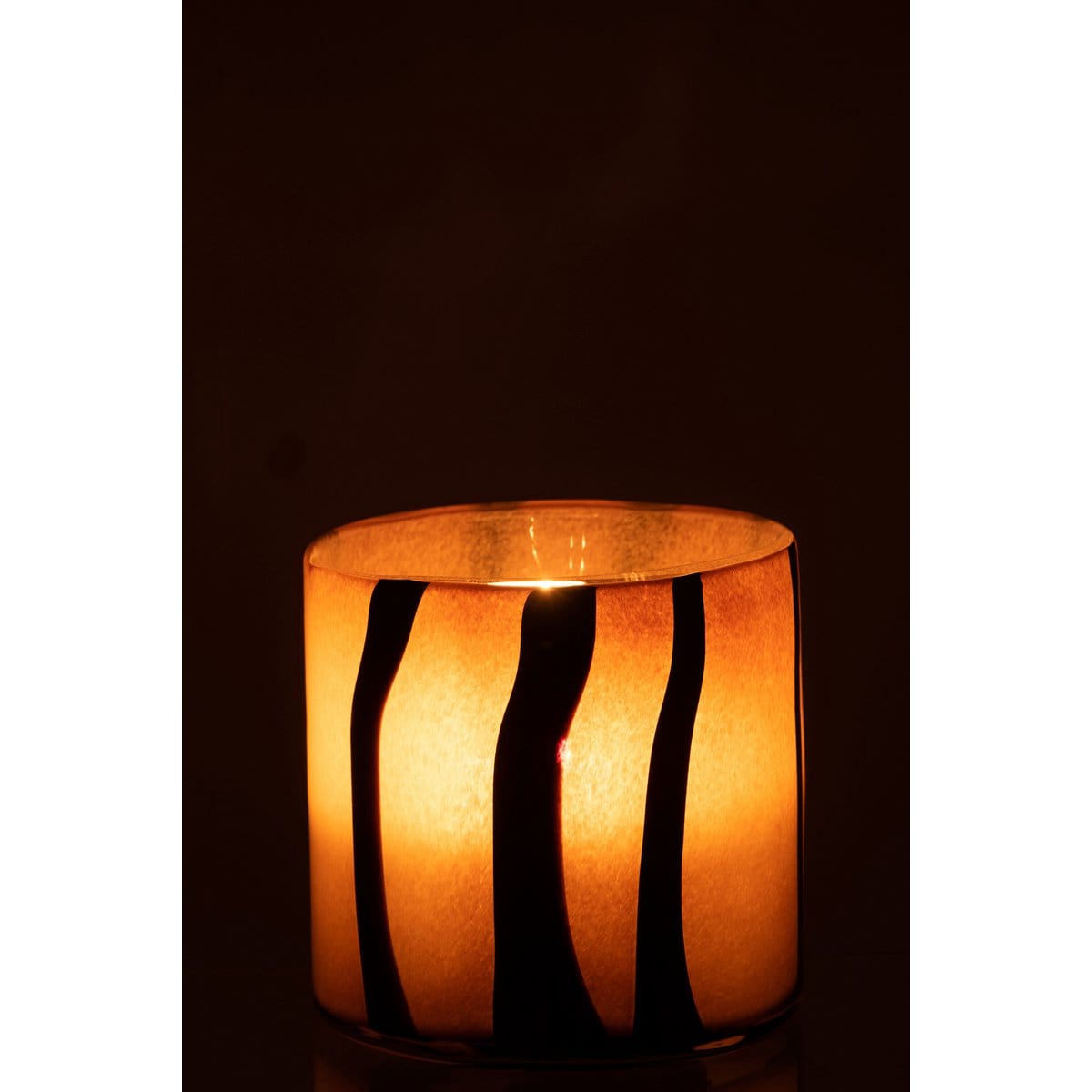 J-Line J-Line lantaarn Strepen Safari - glas - zwart/bruin - medium