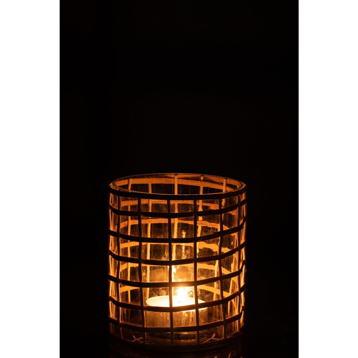 J-Line J-Line lantaarn Violet - glas/riet - naturel - medium