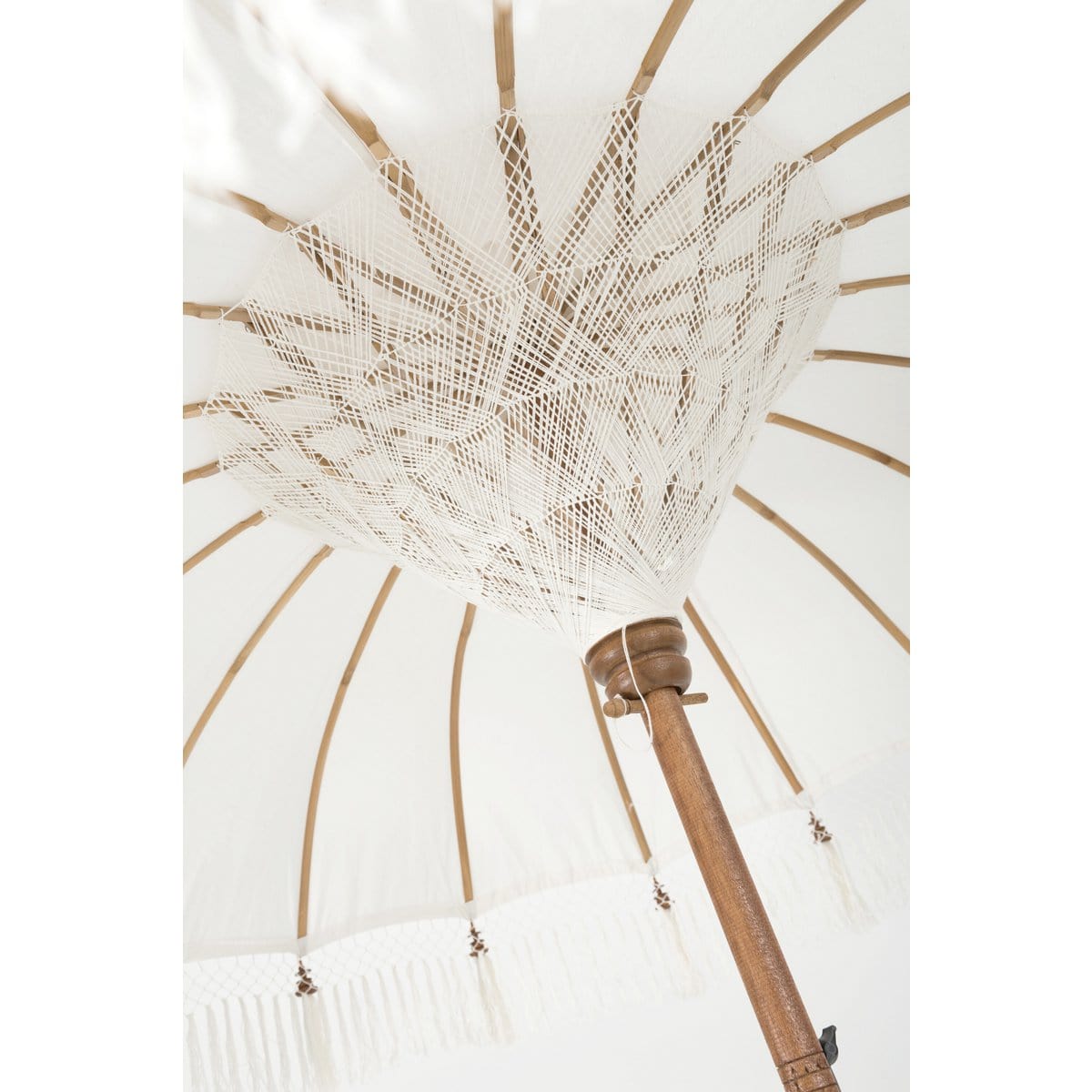 J-Line J-Line Parasol+Kwast Katoen/Hout Wit Bruin Large