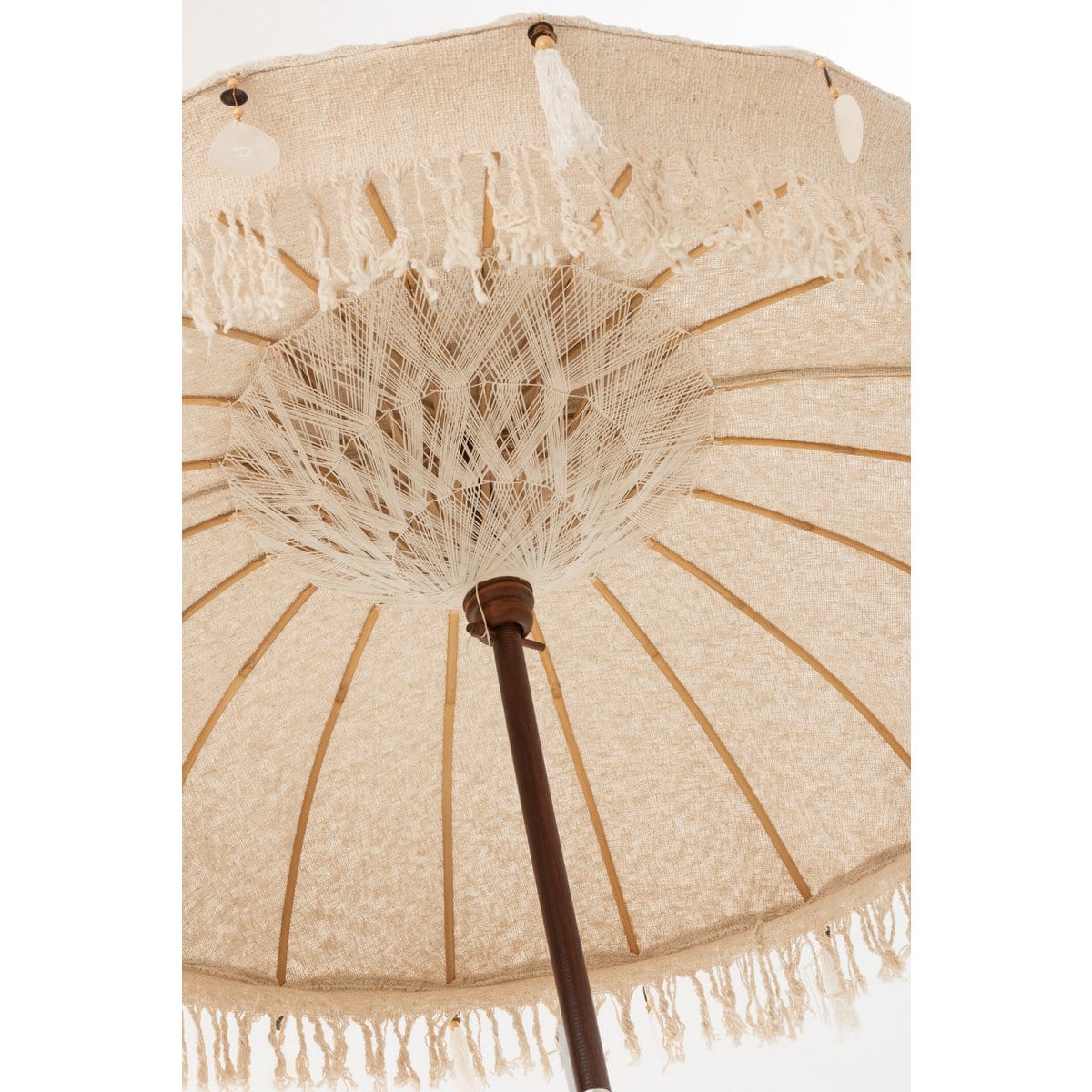 J-Line J-Line parasol Kwastjes/Schelpen - hout - beige/donkerbruin - L