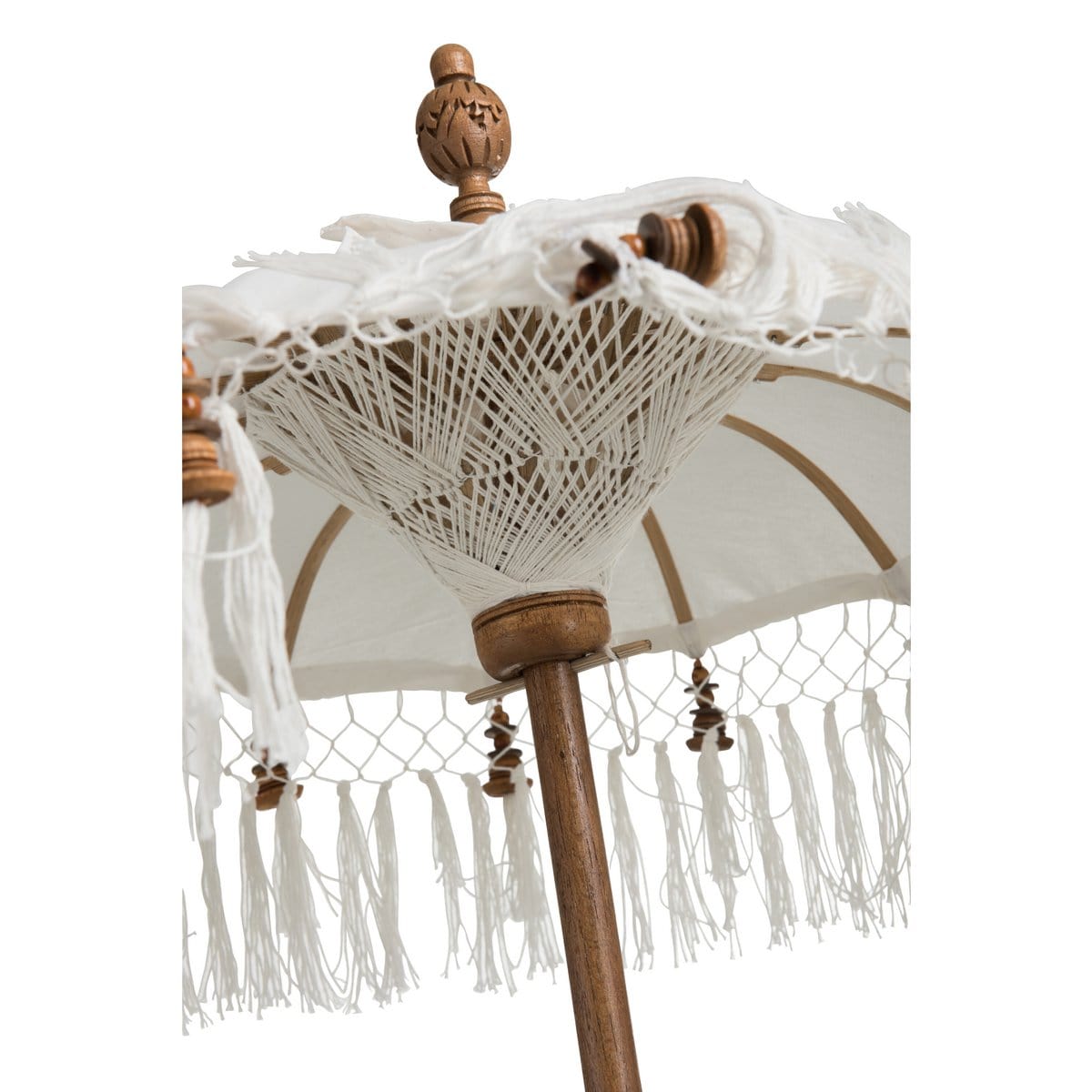 J-Line J-Line Parasol+Voet+Kwast Katoen/Hout Wit Bruin Small