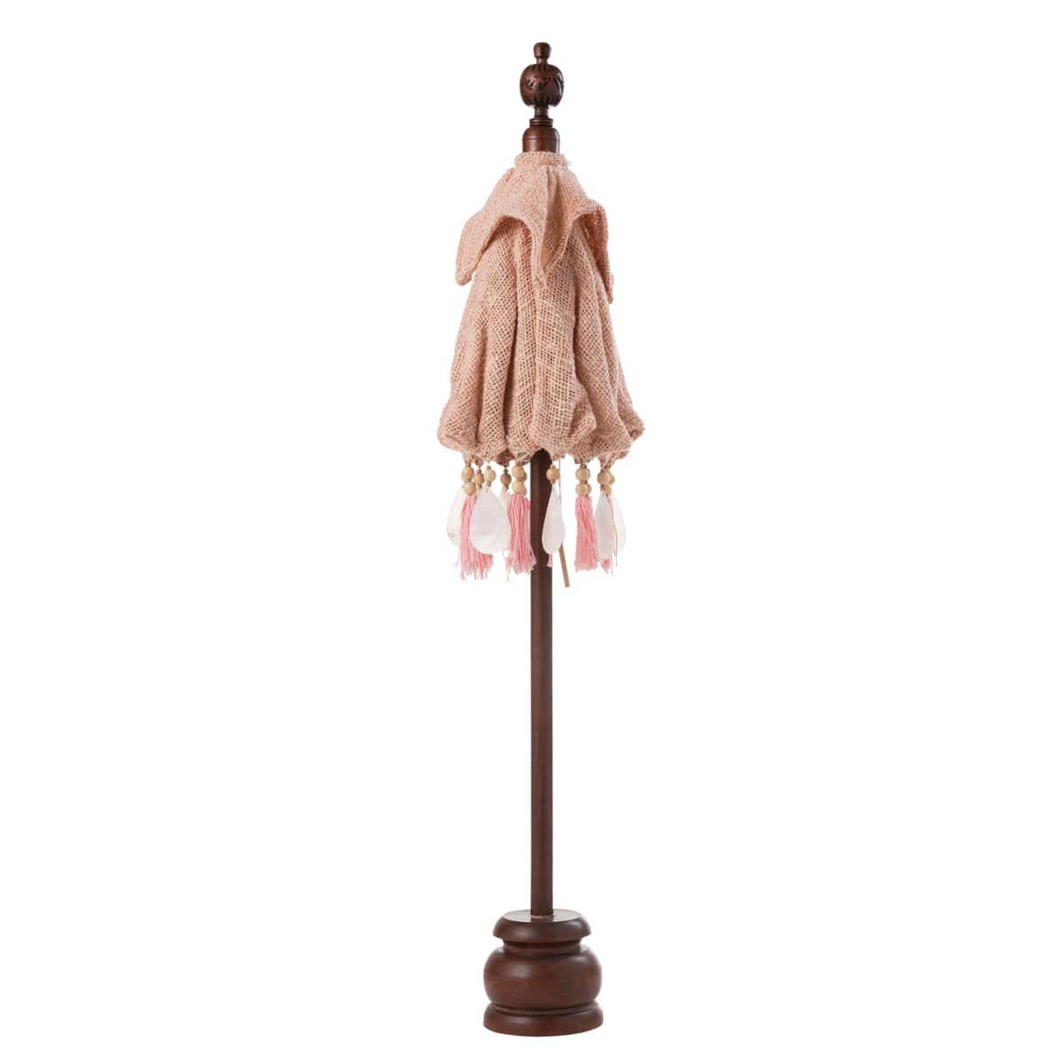 J-Line J-Line parasol + Voet Kwastjes/Schelpen - hout - zalm/donkerbruin - s