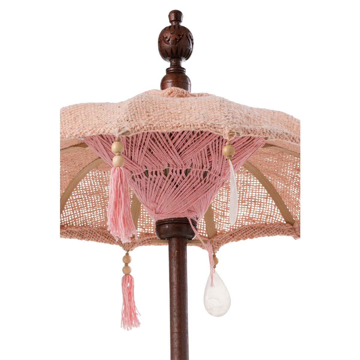J-Line J-Line parasol + Voet Kwastjes/Schelpen - hout - zalm/donkerbruin - s