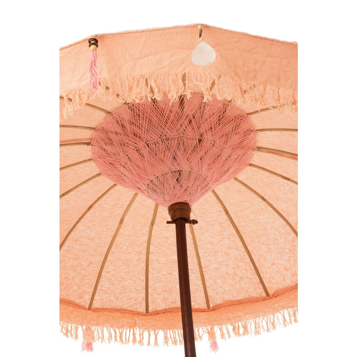 J-Line J-Line parasol + Voet Kwastjes/Schelpen - hout - zalm/donkerbruin - s