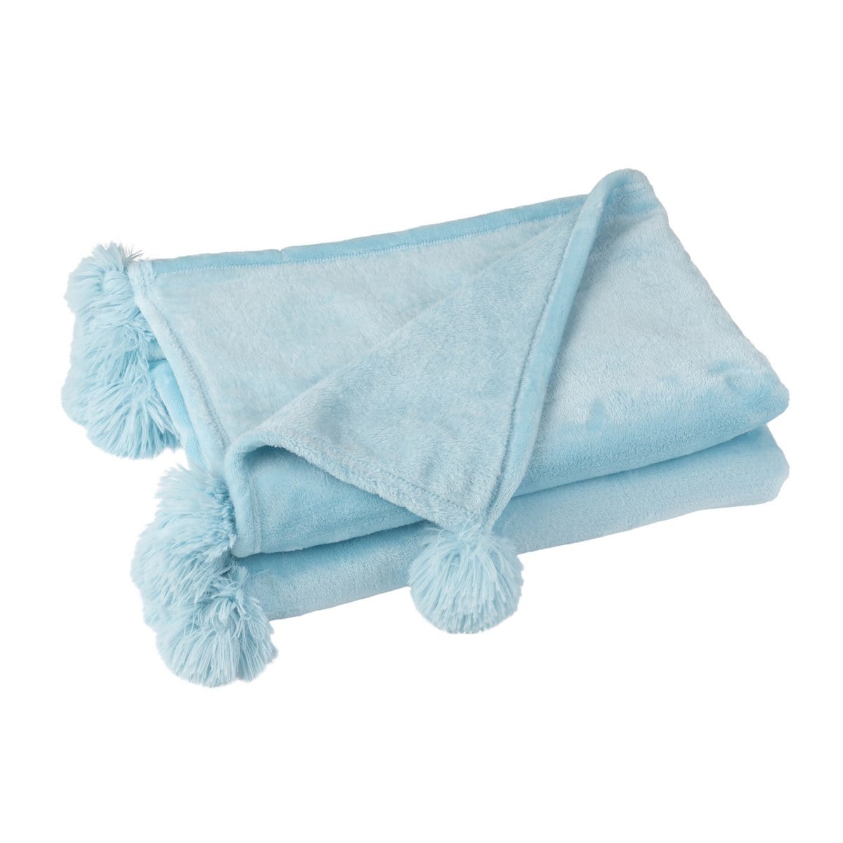 J-Line J-Line Plaid Pompom - polyester - hemelsblauw - 170 x 130 cm