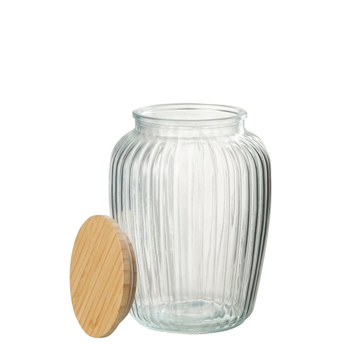 J-Line J-Line Pot In Glas Louis Glas/Bamboe Transparant/Natuur Groot