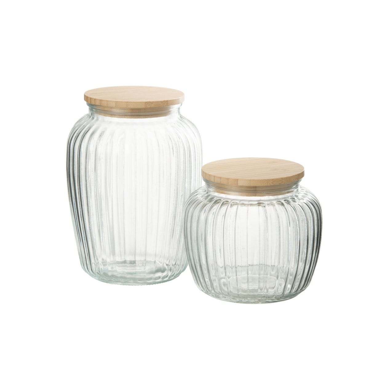 J-Line J-Line Pot In Glas Louis Glas/Bamboe Transparant/Natuur Groot