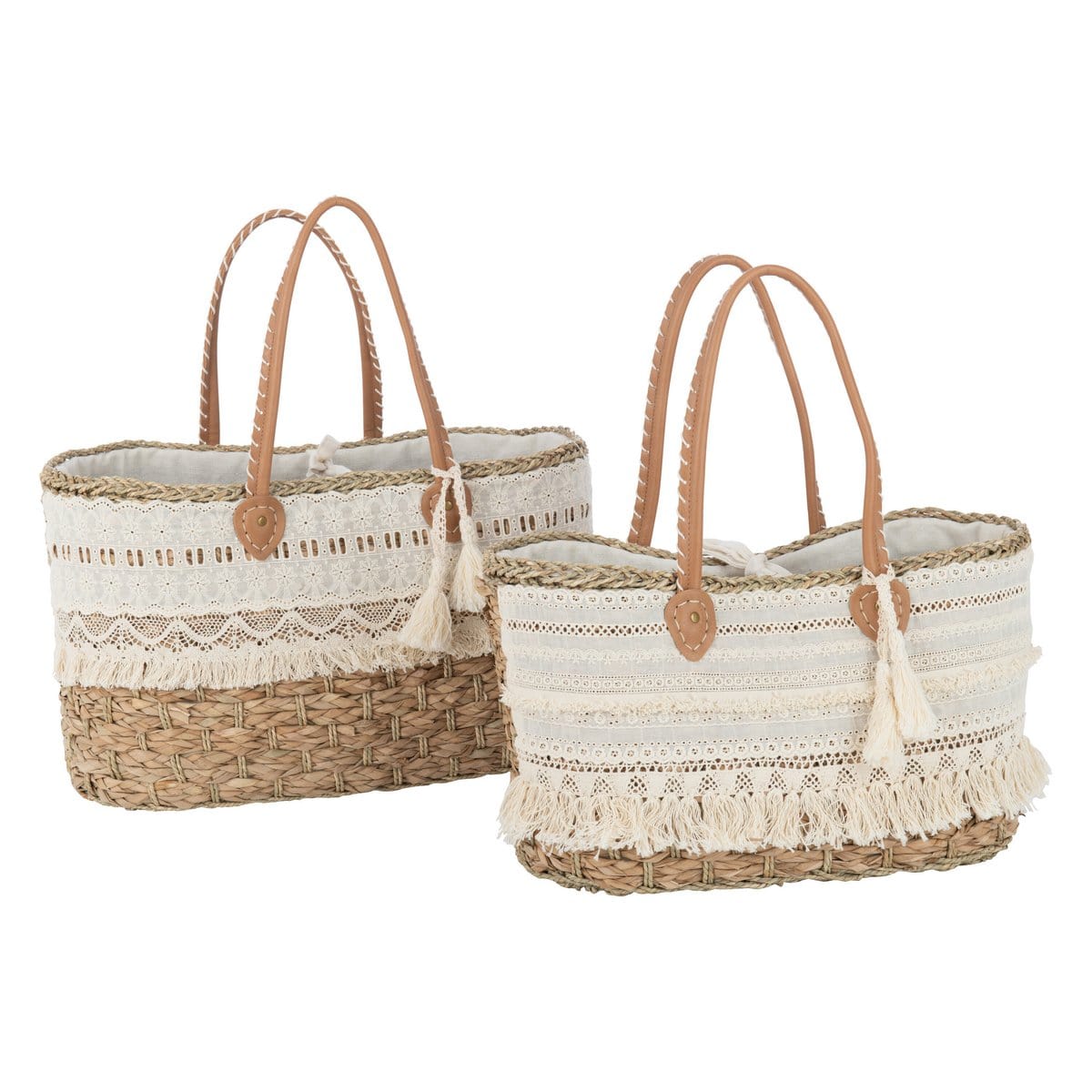 J-Line J-Line Strandtas Kant+Kwast Jute Naturel/Wit Large