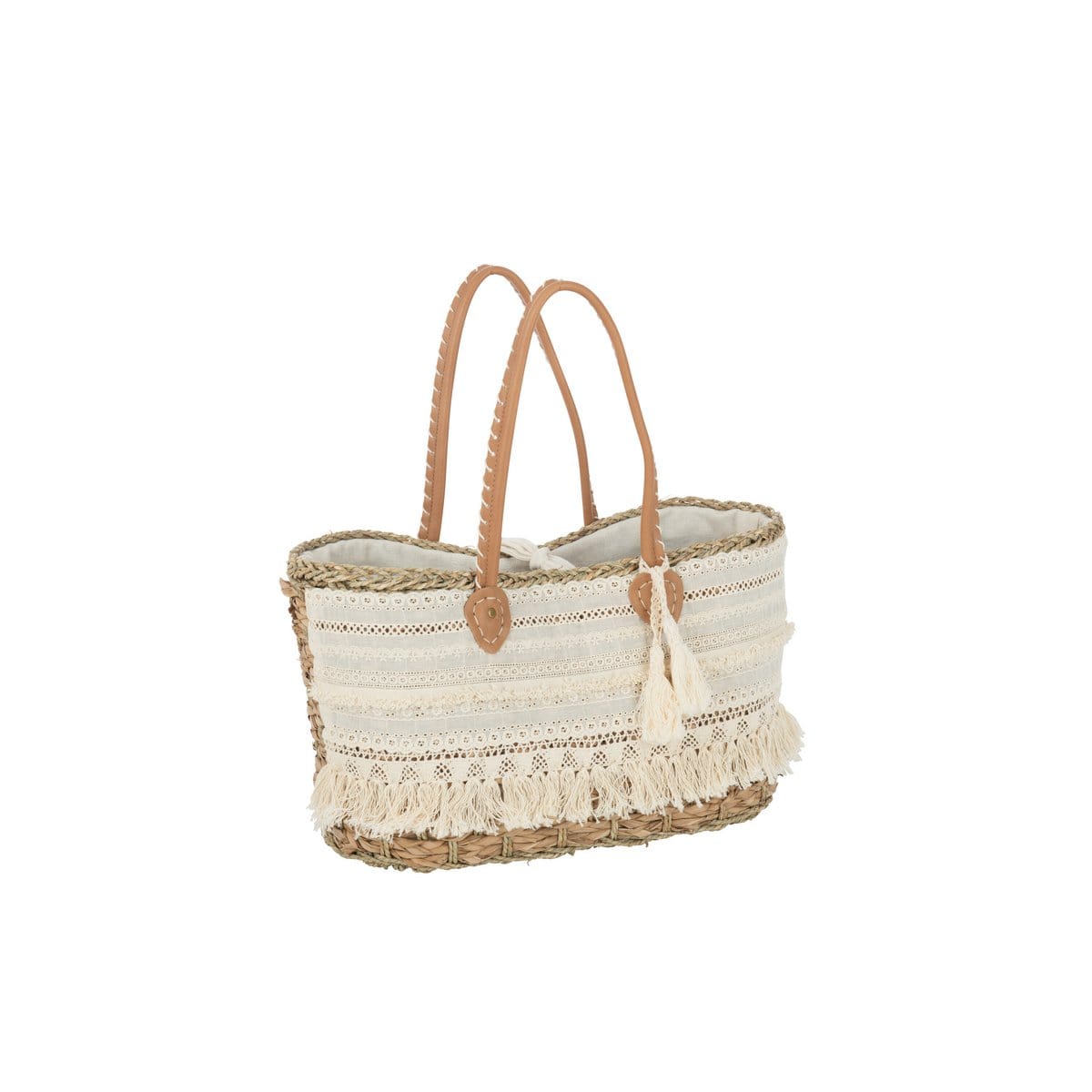 J-Line J-Line Strandtas Kant+Kwast Jute Naturel/Wit Small