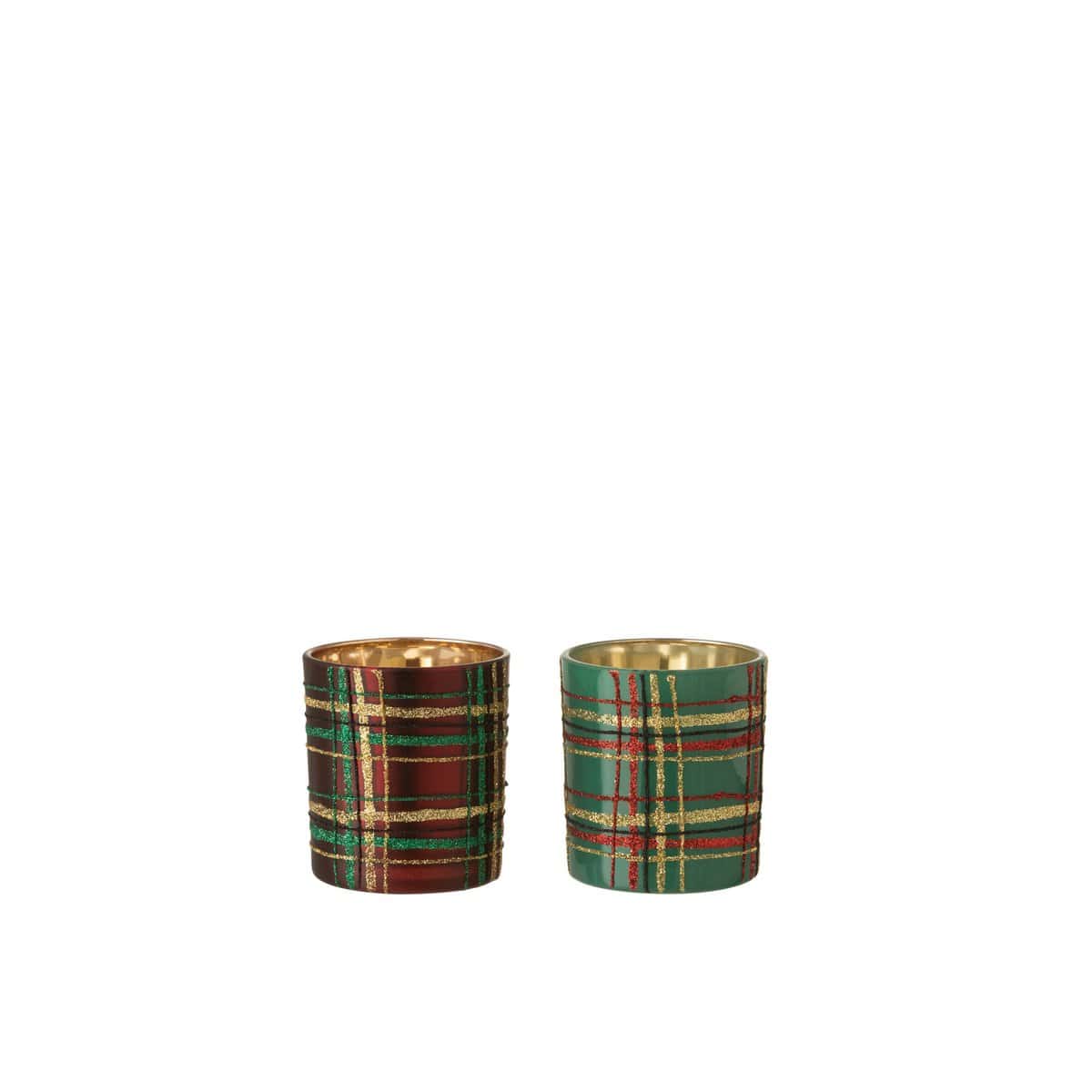 J-Line J-Line T-Lichthouder Geruit Glas Rood/Groen Small Assortiment Van 2