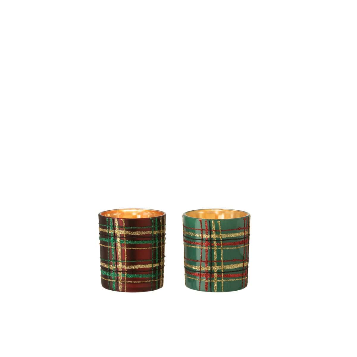 J-Line J-Line T-Lichthouder Geruit Glas Rood/Groen Small Assortiment Van 2