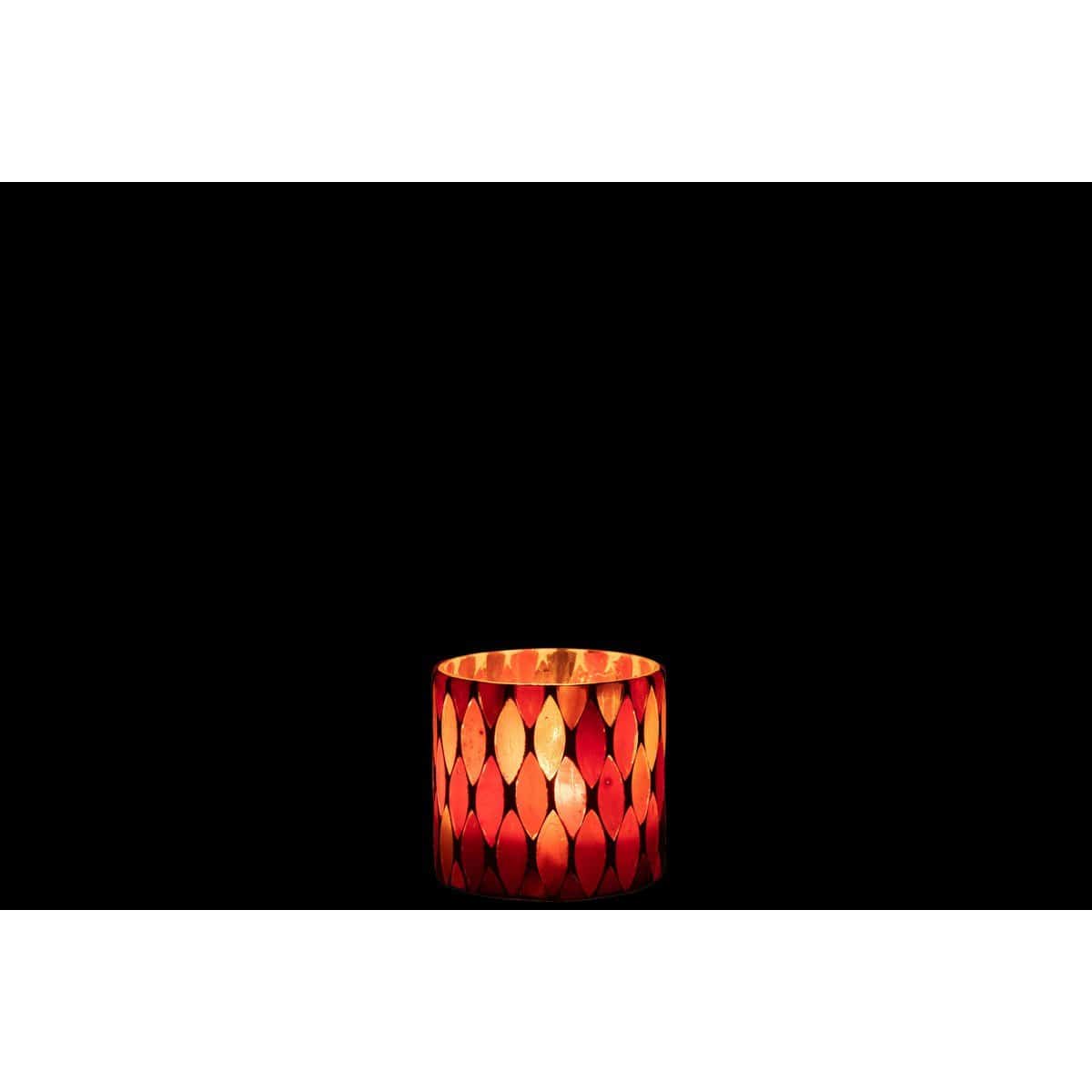 J-Line J-Line Teelicht Houder Mozaiek Blad Glas Rood/Oranje Small