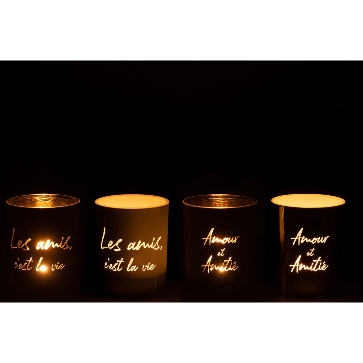 J-Line J-Line Theelicht Houder Textiel Glas Goud/Zilver Large Assortiment Van 4