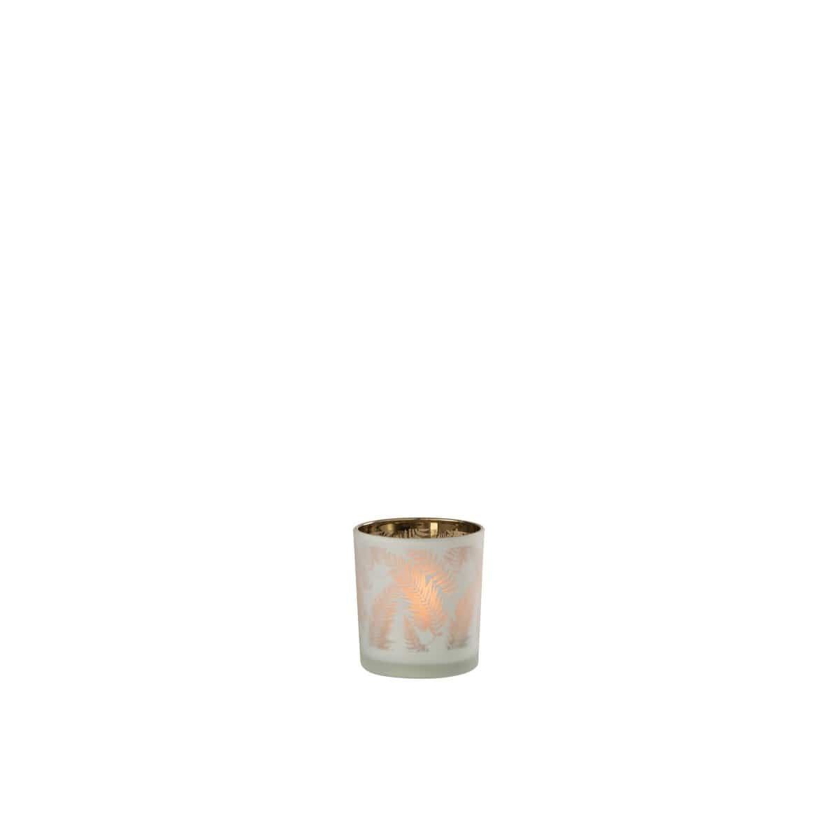 J-Line J-Line theelichthouder Blad - glas - wit/groen - small - 4 stuks