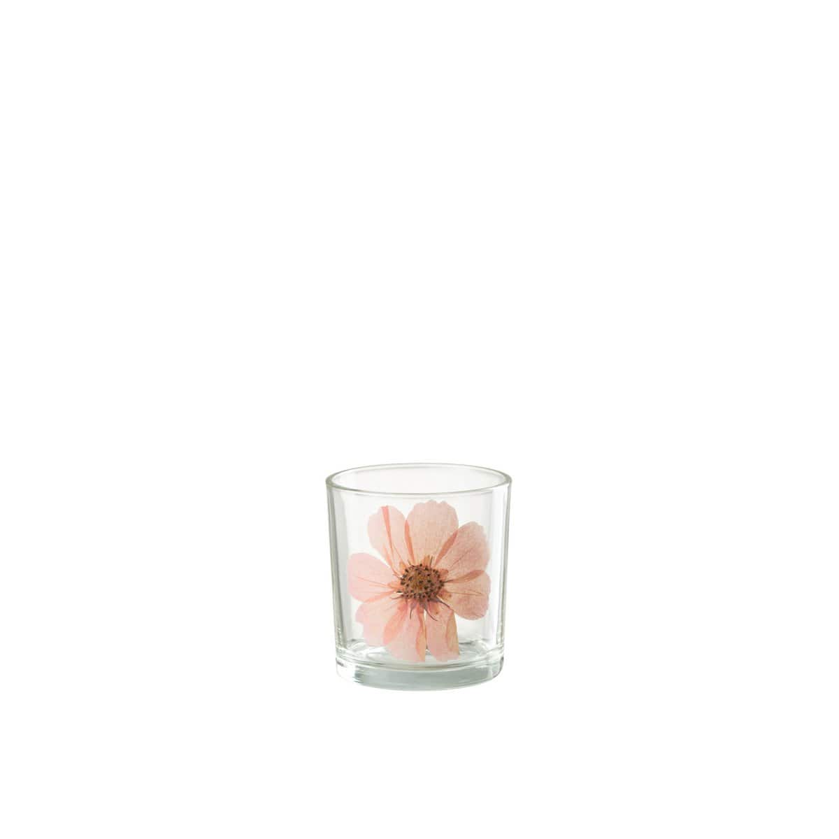 J-Line J-Line theelichthouder Bloem - glas - roze - small - 2 stuks