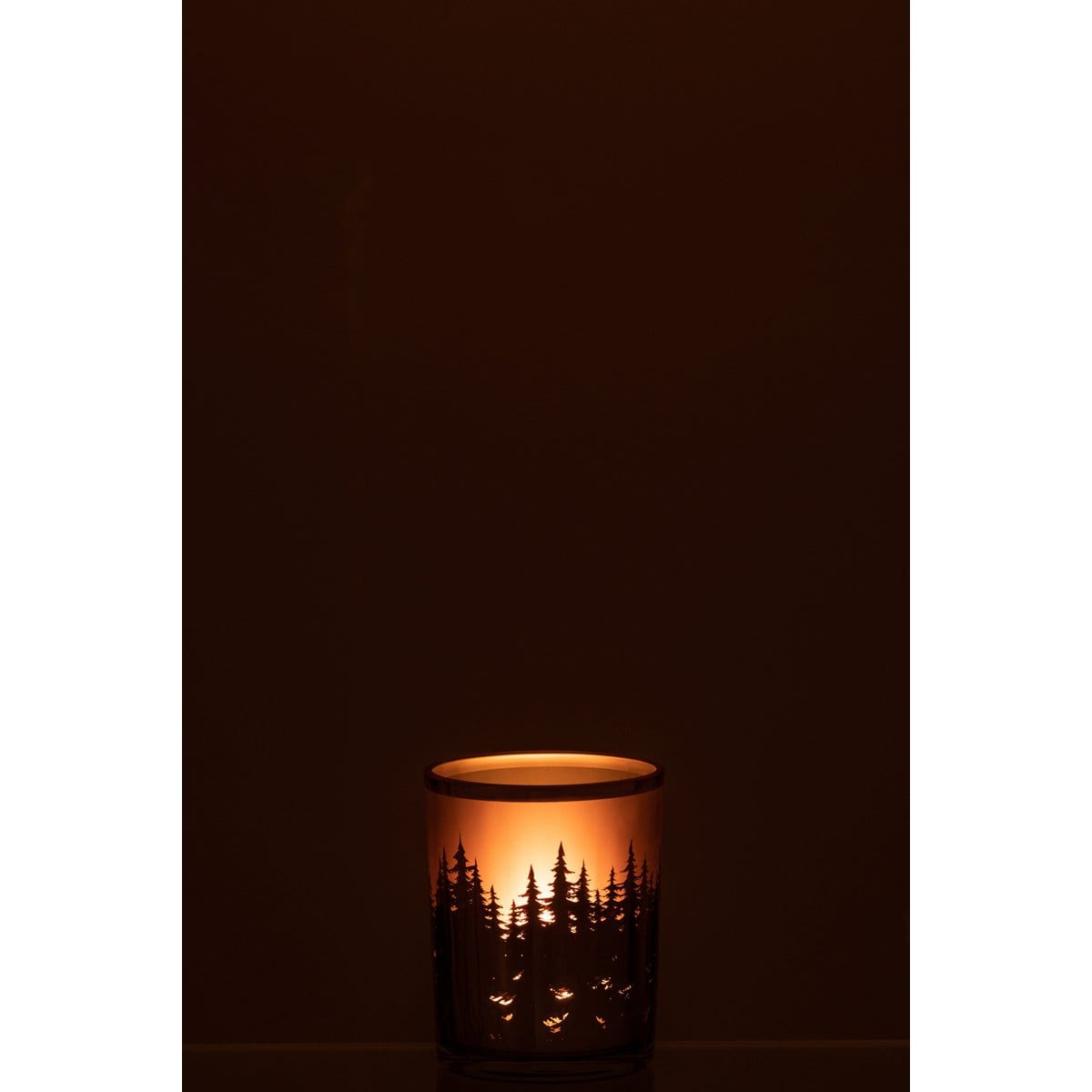 J-Line J-Line theelichthouder Bomen - glas - zwart/zilver - small - 2 stuks