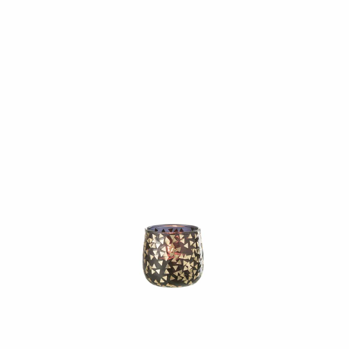 J-Line J-Line theelichthouder Driehoek - glas - zwart/goud - small - 4 stuks