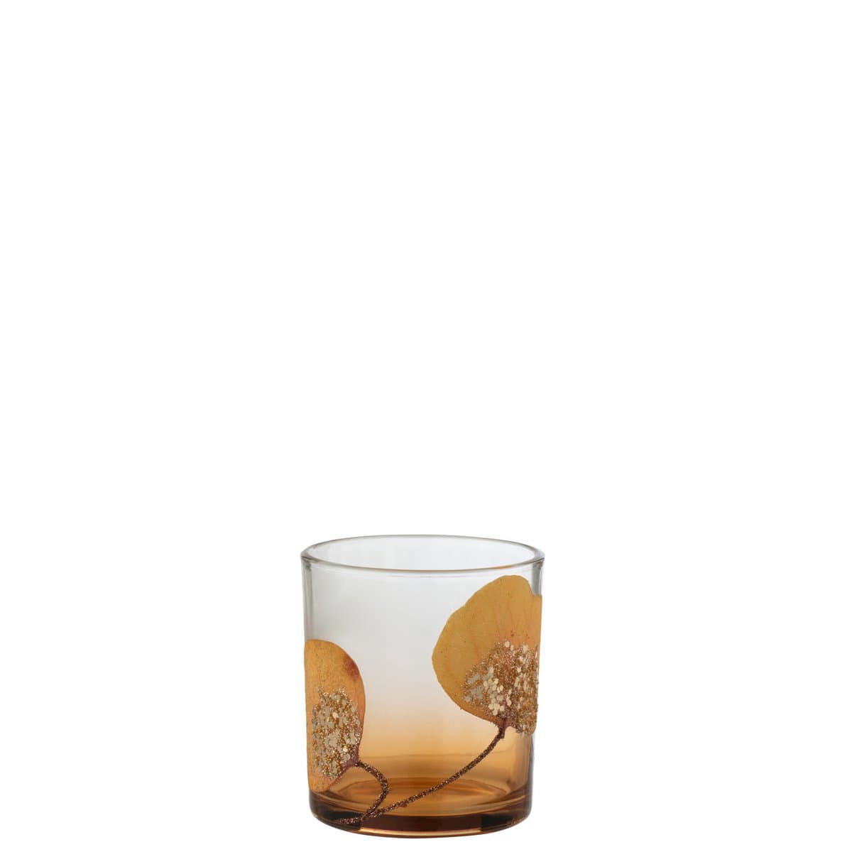 J-Line J-Line theelichthouder Gedroogd Blad - glas - oker - small - 4 stuks