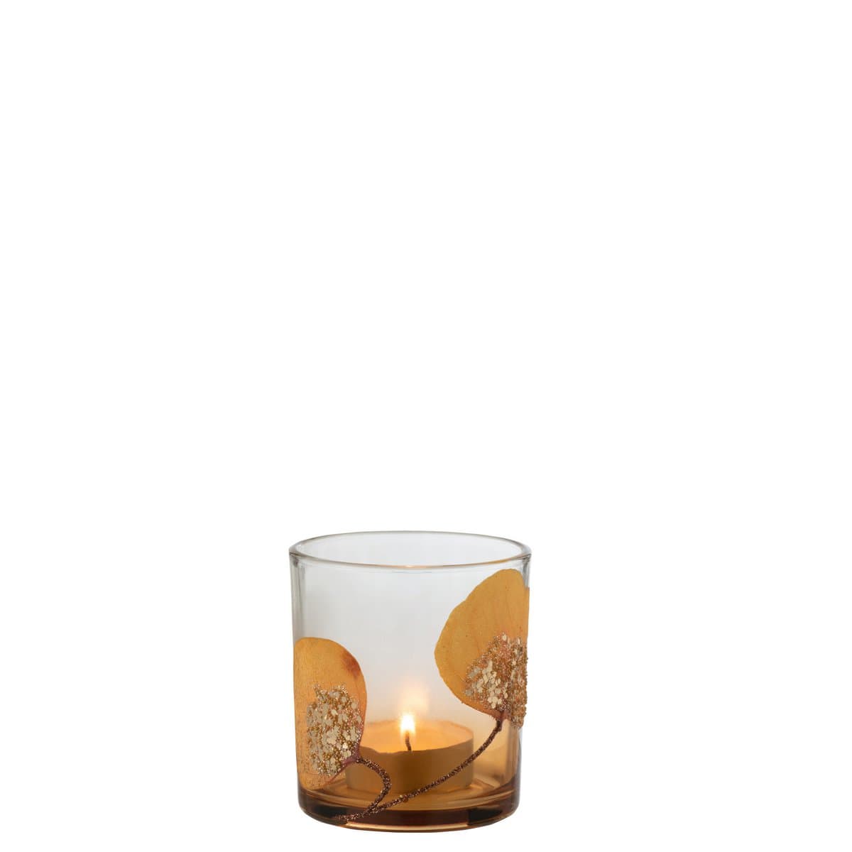 J-Line J-Line theelichthouder Gedroogd Blad - glas - oker - small - 4 stuks