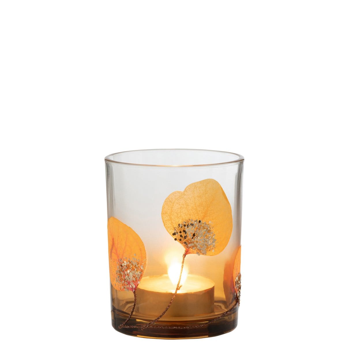 J-Line J-Line theelichthouder Gedroogd Blad - oker/glitter - medium