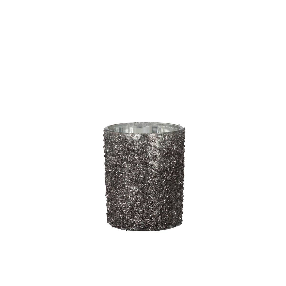 J-Line J-Line theelichthouder Glitter - glas - antraciet grijs - large