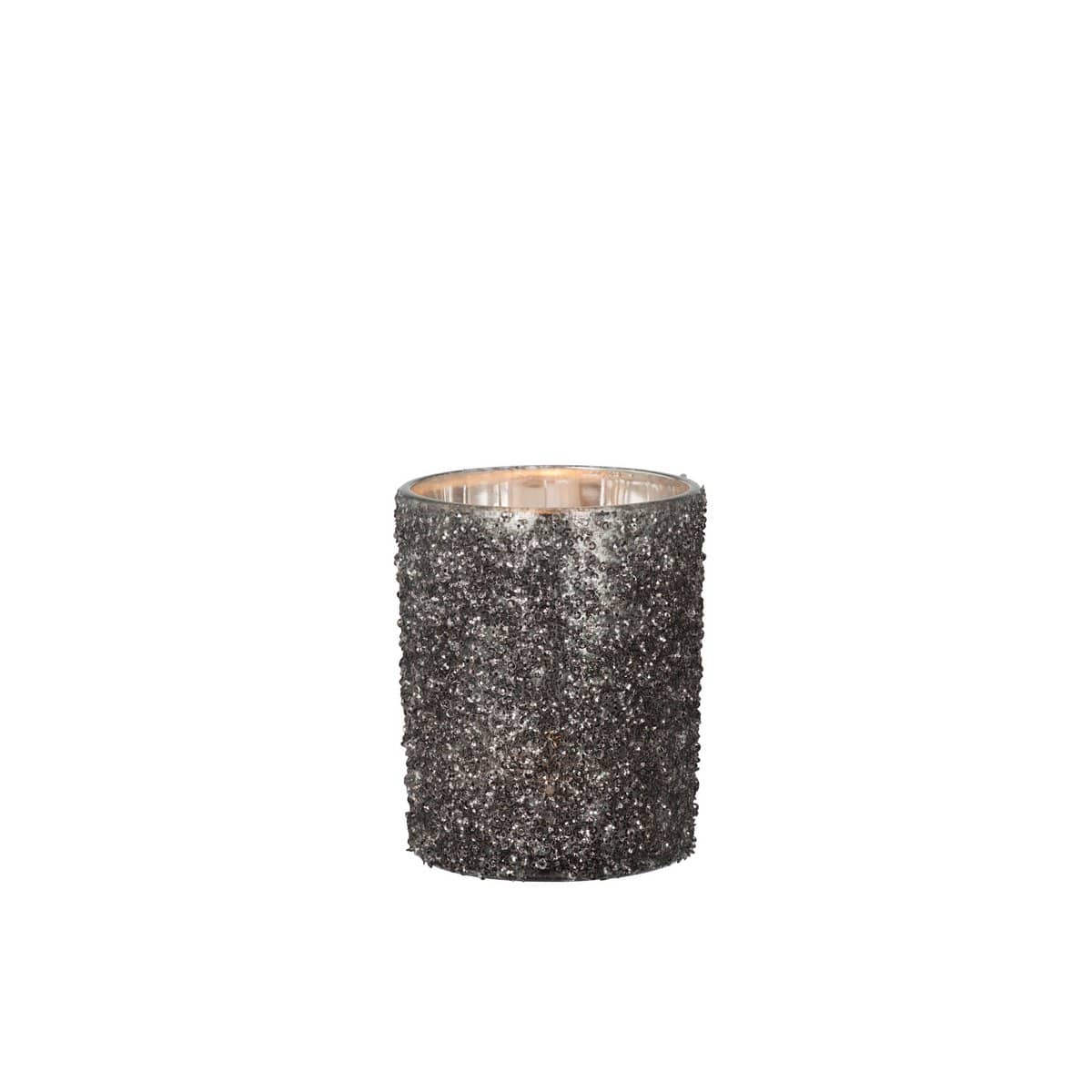 J-Line J-Line theelichthouder Glitter - glas - antraciet grijs - large