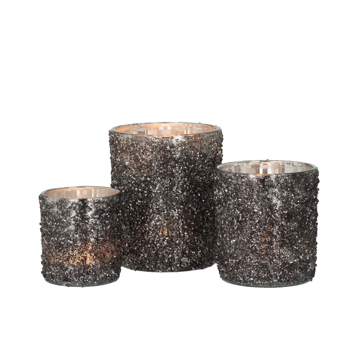 J-Line J-Line theelichthouder Glitter - glas - antraciet grijs - large