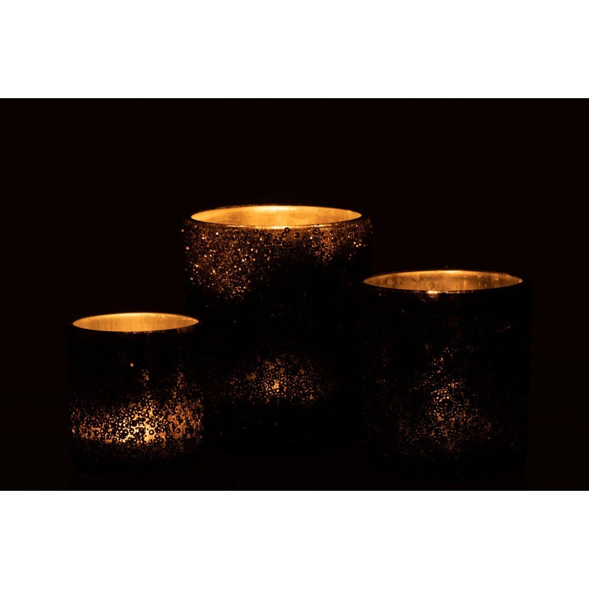 J-Line J-Line theelichthouder Glitter - glas - antraciet grijs - large